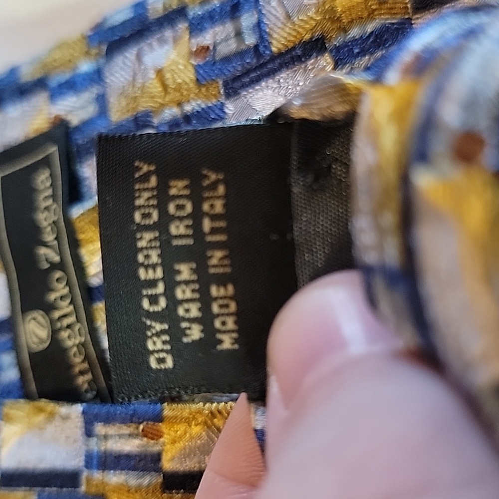 ermenegildo zegna Mens Tie Gold/Silver/Blue EUC 59L Gorgeous Silk Tie - Picture 6 of 6